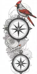 black and gray map with compass and a red cardinal tattoo design idea