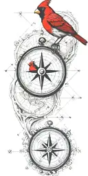 black and gray map with compass and a red cardinal tattoo design idea