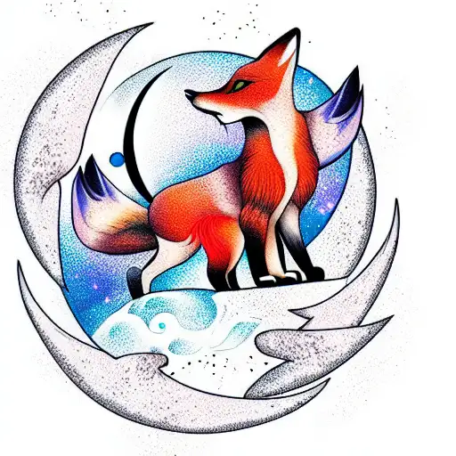 Fox and Moon tattoo design idea