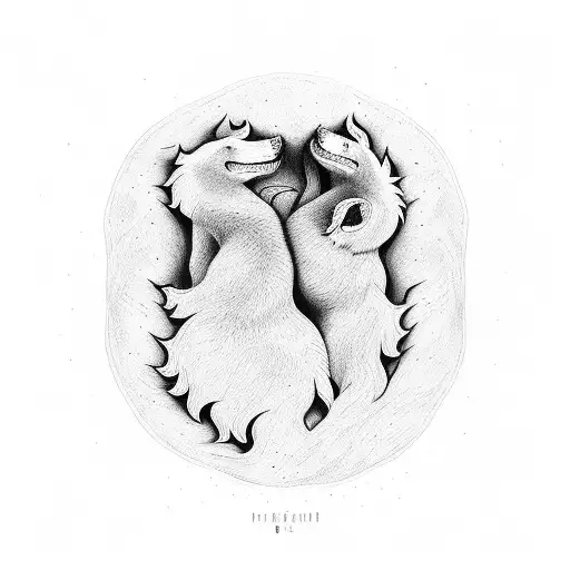 2 wolfe cub paws heards in center of paews tattoo design idea