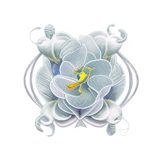 Viola flower and primrose with pisces symbol with written dates febuary 22 and febuary 25 tattoo design idea