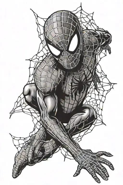 spiderman peter parker webs surrounding tattoo design idea