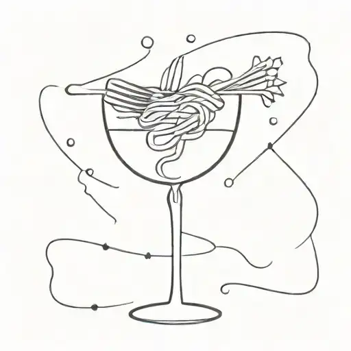 A minimalist tattoo of a pasta fork and a wine glass overlapping each other, with subtle steam coming from the pasta fork tattoo design idea