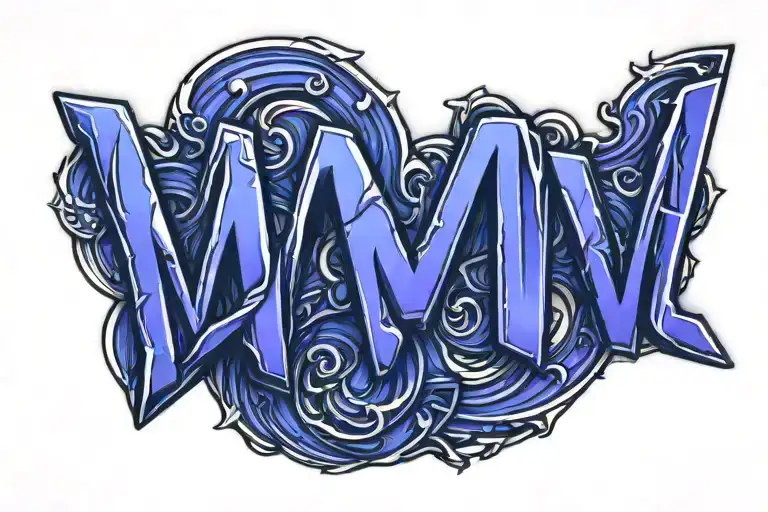 Letters M R W arranged in a sleep token band logo tattoo design idea