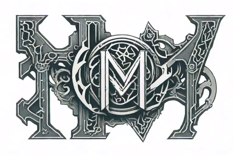 Letters M R W arranged in a sleep token band logo similar to runes tattoo design idea