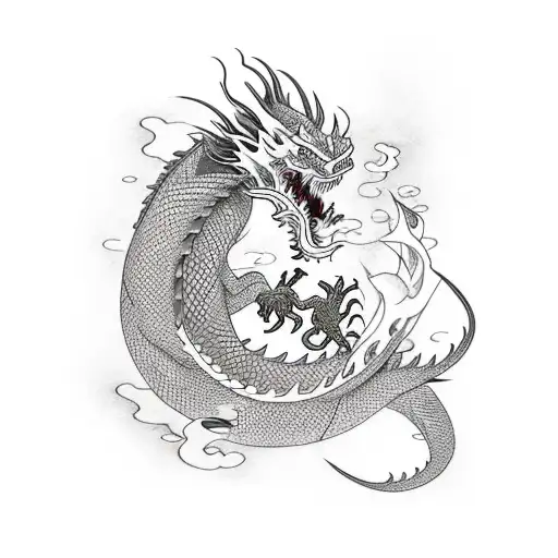 dragon breathing fire  tattoo design idea