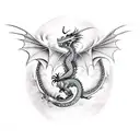 dragon breathing purple fire standing on a dragon eye  tattoo design idea