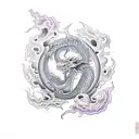 dragon breathing purple fire standing on a dragon eye  tattoo design idea