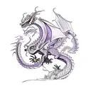 dragon breathing purple fire standing on a dragon eye  tattoo design idea