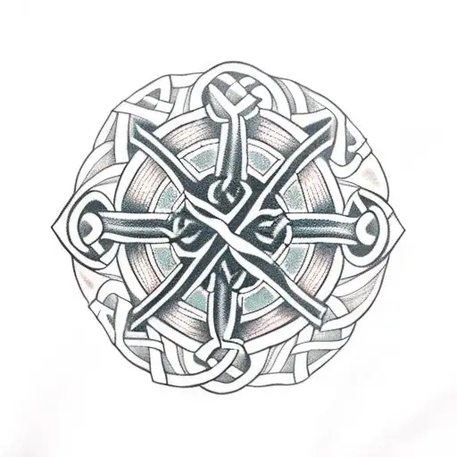celtic cross with burgundy cancer ribbon tattoo design idea