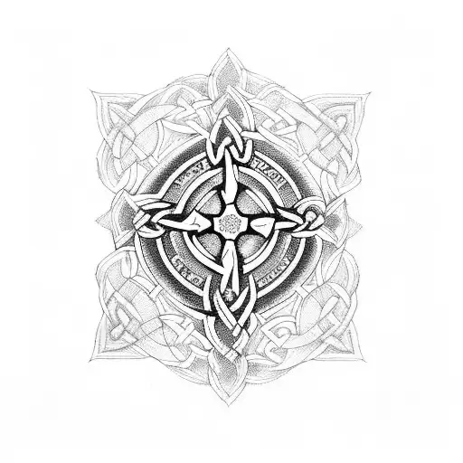 celtic cross with burgundy cancer ribbon tattoo design idea