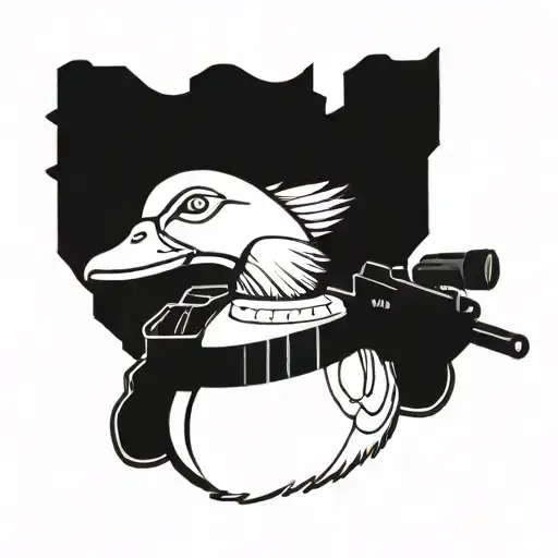 duck  wearing body armor holding gun tattoo design idea