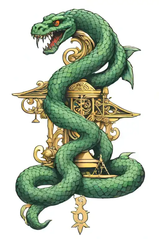 Snake+Scales of justice+XXIX+Innocent Devil+ Cunning Angel+Greek Mythology tone tattoo design idea