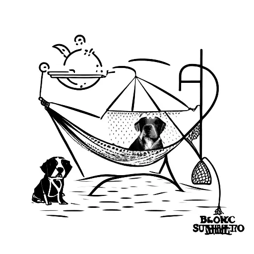 A pitbull and a cocker spaniel sharing a tropical fruit smoothie on a hammock tattoo design idea