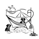 A pitbull and a cocker spaniel sharing a tropical fruit smoothie on a hammock tattoo design idea