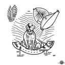 A pitbull and a cocker spaniel sharing a tropical fruit smoothie on a hammock tattoo design idea