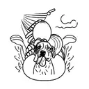 A pitbull and a cocker spaniel sharing a tropical fruit smoothie on a hammock tattoo design idea