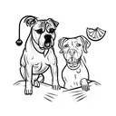 A pitbull and a cocker spaniel sharing a tropical fruit smoothie on a hammock tattoo design idea