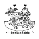 A pitbull and a cocker spaniel sharing a tropical fruit smoothie on a hammock tattoo design idea