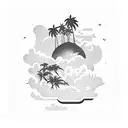sleeve with lightning, palm trees, clouds, & a lilly flower tattoo design idea