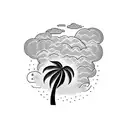 sleeve with lightning, palm trees, clouds, & a lilly flower tattoo design idea