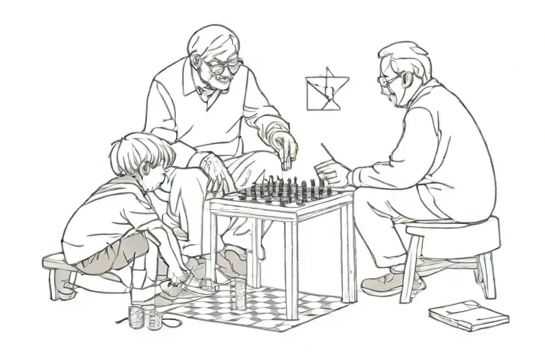 a child playing checkers with his grandfather tattoo design idea