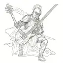 A knight holding a guitar as a sword, embodying the passion and dedication of a musician tattoo design idea