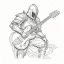A knight holding a guitar as a sword, embodying the passion and dedication of a musician tattoo design idea