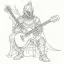 A knight holding a guitar as a sword, embodying the passion and dedication of a musician tattoo design idea