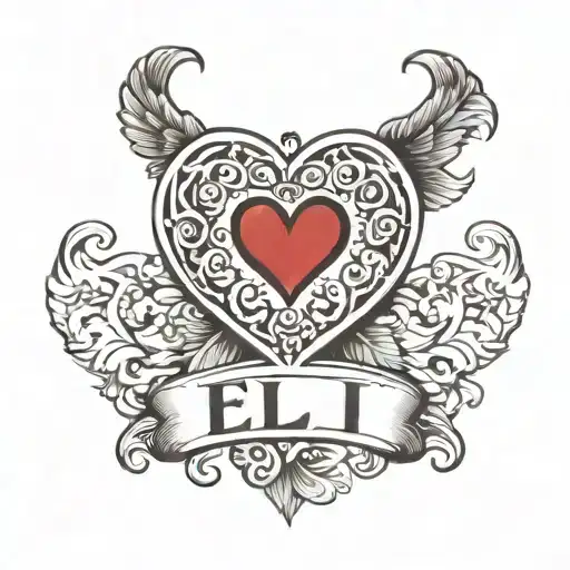name eli with heart shape tattoo design idea