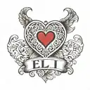 name eli with heart shape tattoo design idea
