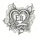 name eli with heart shape tattoo design idea