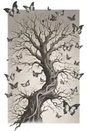 leafless tree surrounded with butterflies  tattoo design idea