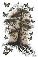 leafless tree with butterflys souronding tattoo design idea