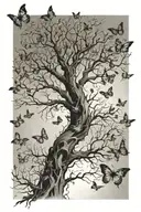 leafless tree surrounded with butterflies  tattoo design idea