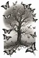 leafless tree surrounded with butterflies  tattoo design idea