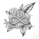 name "April" with infinity and laurel tattoo design idea