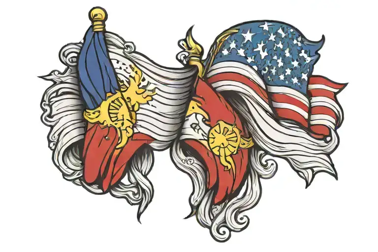 American flag intertwined with Philippines flag intertwined tattoo design idea