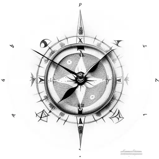 Salvador dali clock with compass on hour 09:10:08 tattoo design idea
