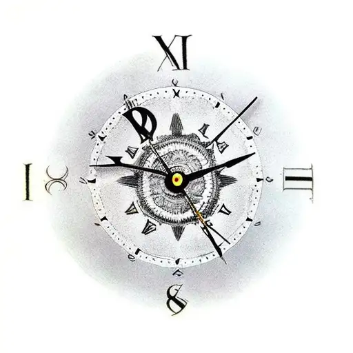dali clock with compass on hour 09:10:08 tattoo design idea