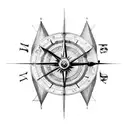 Salvador dali clock with compass on hour 09:10:08 tattoo design idea