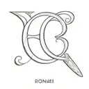 letters R O N A I with a knife tattoo design idea