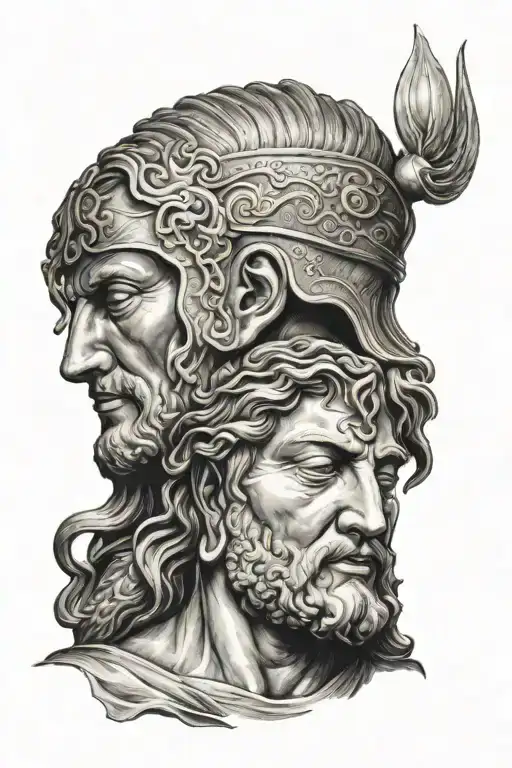 head of roman fighter, heads of jesus, head of buddha tattoo design idea