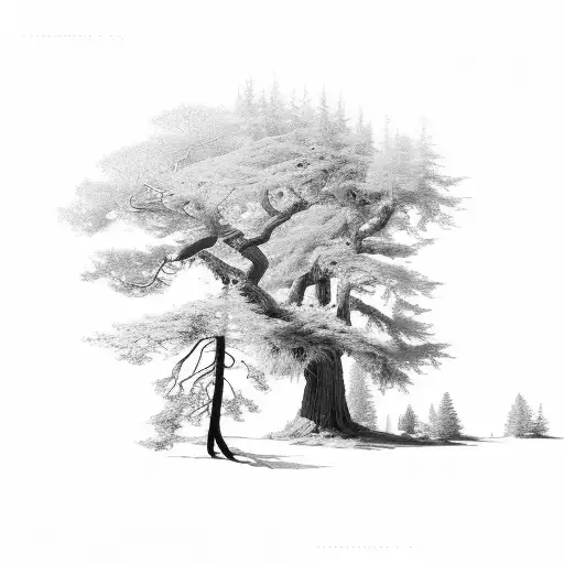 cedar and redwood and oak trees tattoo design idea