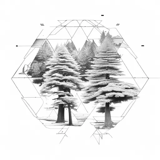 cedar and redwood and oak trees tattoo design idea