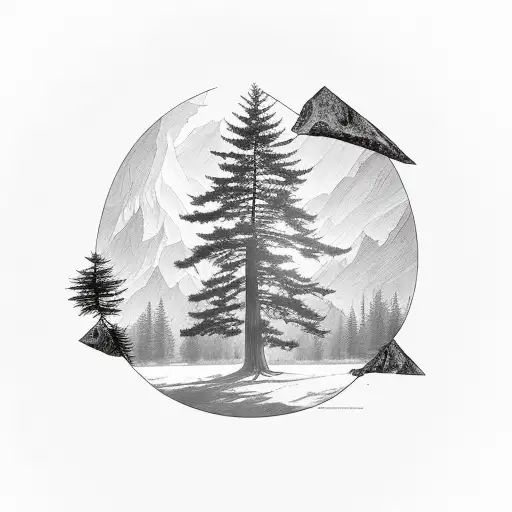 cedar tree with redwood tree with oak tree tattoo design idea