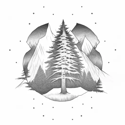 cedar tree with redwood tree with oak tree tattoo design idea
