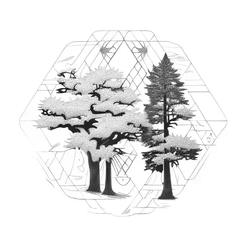 cedar and redwood and oak trees tattoo design idea