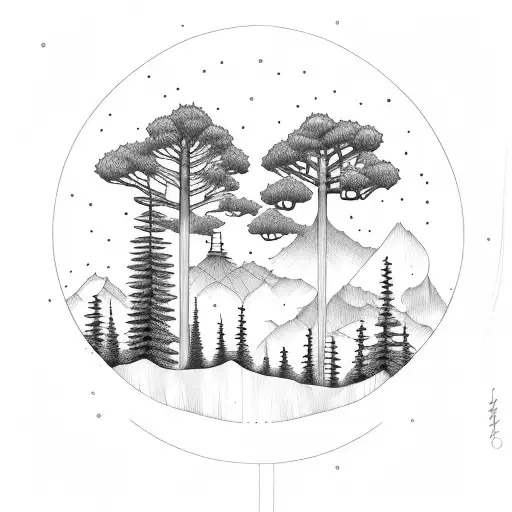 cedar and redwood and oak trees tattoo design idea