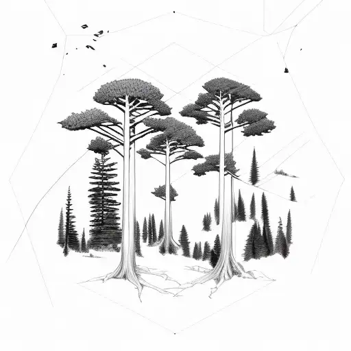 cedar and redwood and oak trees tattoo design idea